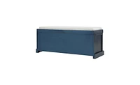 Rustic Storage Bench with 3 Removable Classic Rattan Basket , Entryway Bench Storage Bench with Removable Cushion