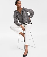 I.n.c. International Concepts Women's Geo-Print Split-Neck Blouse, Exclusively at Macy's