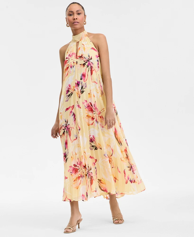 I.n.c. International Concepts Women's Printed Pleated Halter Dress, Exclusively at Macy's