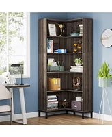 Tribesigns 71 inches Corner Bookcase, 6-Tiers L-Shaped Bookshelf, Industrial Etagere Tall Storage Display Rack, Wooden Large Freestanding Bookshelves
