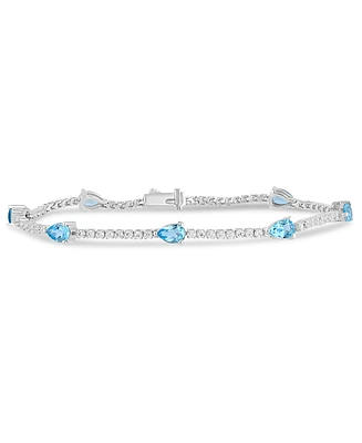 Swiss Blue Topaz (3-1/2 ct. t.w.) & Diamond (1-1/5 Tennis Bracelet 14k White Gold (Also London Aquamarine)