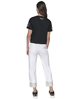 Karl Lagerfeld Paris Women's Embellished Floral Cut-Out Tee