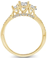 Diamond Three Stone Twist Shank Ring (1 ct. t.w.) in 14k Gold