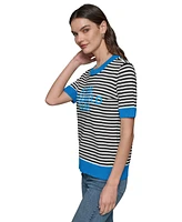 Karl Lagerfeld Paris Women's Stripe Short-Sleeve Logo Sweater