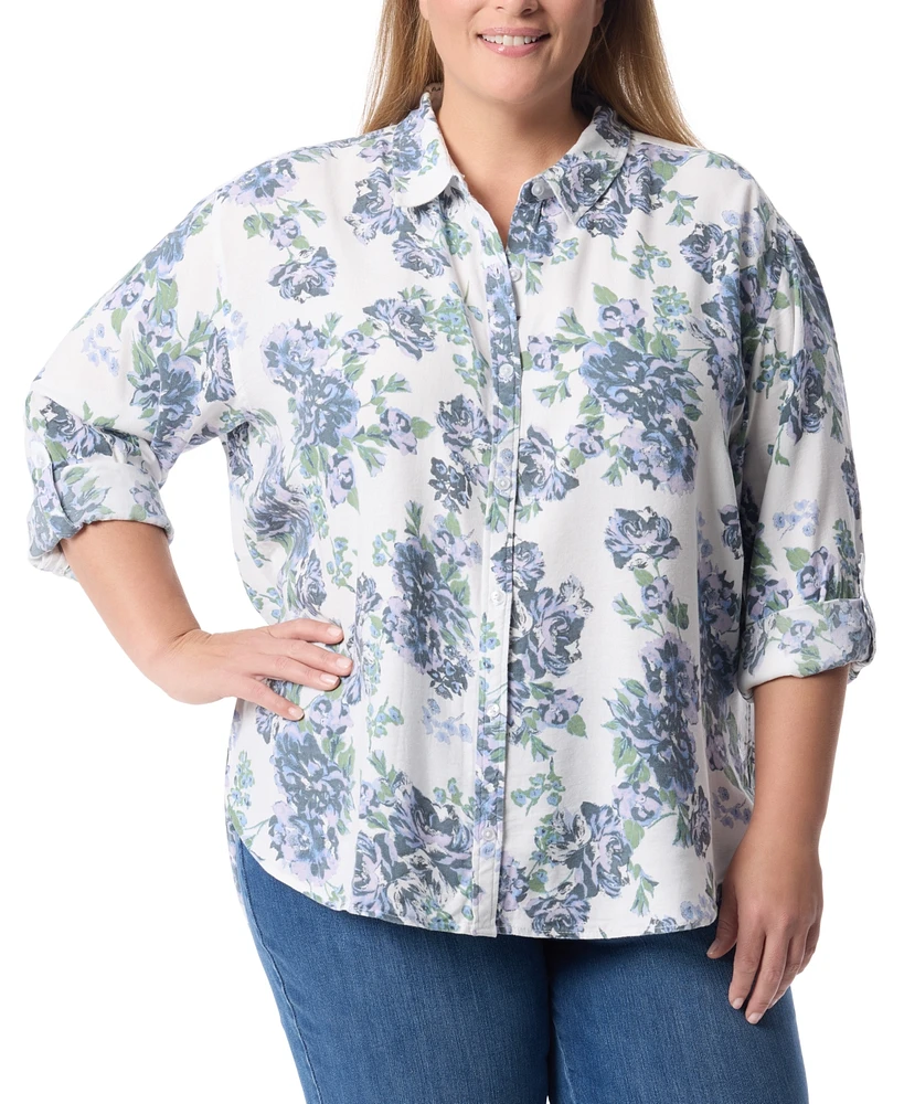 Gloria Vanderbilt Plus Amanda Floral Roll-Tab Shirt