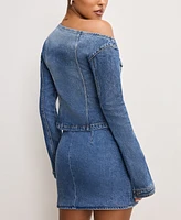 Good American Women's Asymmetric-Neck Denim Shirt