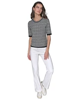 Karl Lagerfeld Paris Women's Embellished Stripe Short-Sleeve Sweater