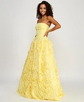 Say Yes Juniors' Ruffled Rosette Strapless Ball Gown, Created for Macy's