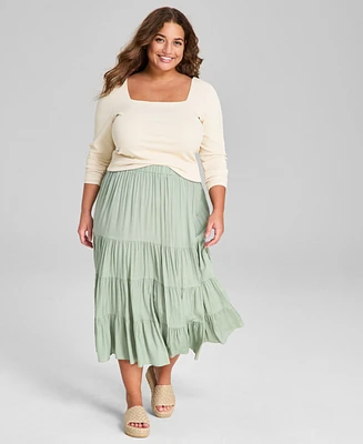 And Now This Plus Pull-On Tiered Midi Skirt