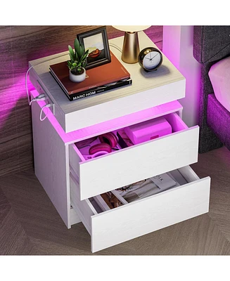 Night Stand with Charging Station, Nightstand with Led Light