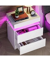 Night Stand with Charging Station, Nightstand with Led Light
