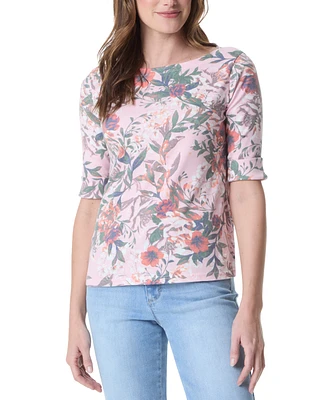 Gloria Vanderbilt Women's Alanis Printed Cuffed-Sleeve T-Shirt