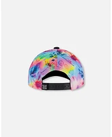 Deux par Deux Baby Girls Printed Cap Butterflies On Multicolored And Black Background