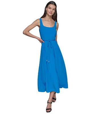 Karl Lagerfeld Paris Women's Scoop-Neck Belted Sleeveless Midi Dress