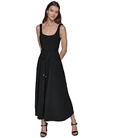 Karl Lagerfeld Paris Women's Scoop-Neck Belted Sleeveless Midi Dress