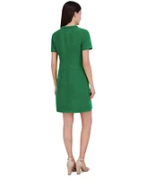 Eliza J Petite Braided-Trim Short-Sleeve Shift Dress