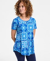 Jm Collection Women's Printed Scoop-Neck Short-Sleeve Top, Exclusively at Macy's