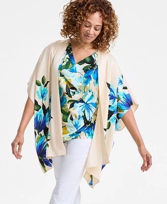 Jm Collection Women's Printed Satin Open-Front Kimono Top, Exclusively at Macy's