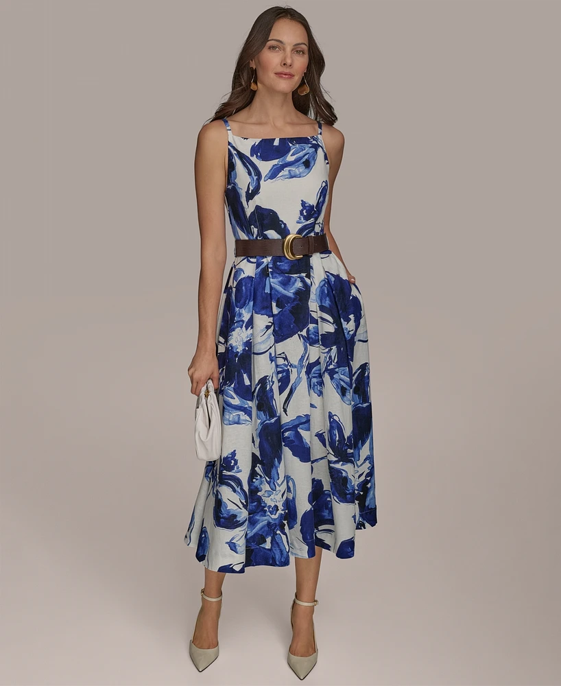 Donna Karan New York Women's Belted Midi A-Line Dress