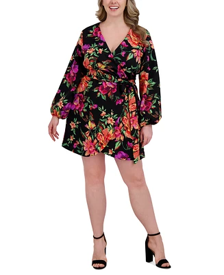 Siena Plus Printed Blouson-Sleeve Faux-Wrap Dress