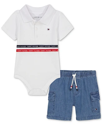 Tommy Hilfiger Baby Boys Bodysuit & Denim Cargo Shorts, 2 Piece Set