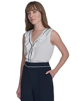 Tommy Hilfiger Women's Ruffle Contrast-Tipped Blouse