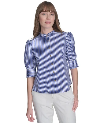 Tommy Hilfiger Women's Cotton Striped Puff-Sleeve Blouse