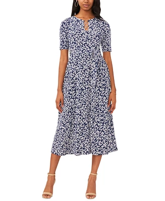 Msk Petite Printed Ring Short-Sleeve Midi Dress