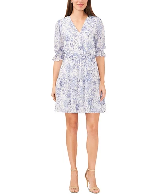 Msk Petite Floral Print Blouson-Sleeve Fit & Flare Dress