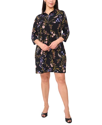 Msk Plus Printed Collared 3/4-Sleeve Shift Dress