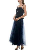 Taylor Women's Mixed-Media Embellished-Button Gown