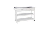 Stainless Steel Table Top White Kicthen Cart With Two Drawers