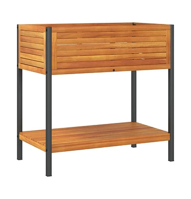 Garden Planter with Shelf 31.5"x17.7"x31.5" Solid Wood Acacia and Steel