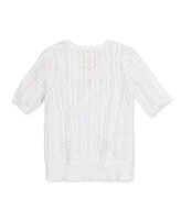 Hope & Henry Women's Organic Cotton Short Sleeve V-Neck Pointelle Sweater Top