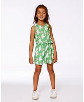 Deux par Big Girls Printed Romper With Frills Green White And Pink Bird