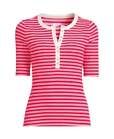 Lands' End Women's Elbow Sleeve Polished Rib Henley Top