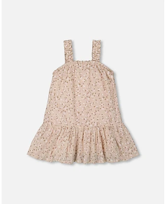 Deux par Baby Girls Printed Eyelet Dress Beige And Small Flowers