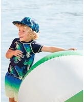 Deux par Boys Short Sleeve Rashguard Blue And Green Dino On Navy