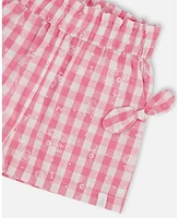 Deux par Toddler Girls Smocked Waist Short With Knots Pink And White Checks - Toddler|Child