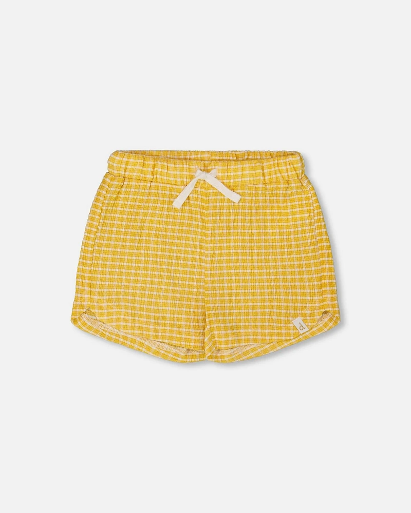 Girl Crinkle Short Pale Yellow And White - Child