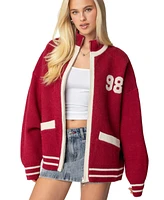 Edikted Womens 98 Varsity Zip Up Sweater