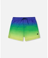 Deux par Baby Boys Swim Trunks Blue, Green, And Lime Gradient