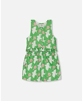 Deux par Toddler Girls Printed Romper With Frills Green White And Pink Bird - Toddler|Child