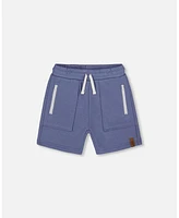 Deux par Toddler Boys French Terry Zip Pocket Shorts Pale Mauve Blue - Toddler|Child