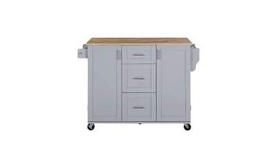 Portable Kitchen Cart with Internal Storage and Tower Rack