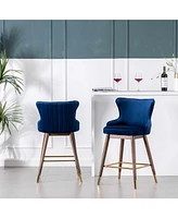 Leland Mid-Century Upholstered Counter Stools with Wingback, Set of 2-The Pop Home