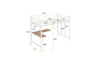 Loft Bed with Sturdy Metal Frame Desk and Grid Panel