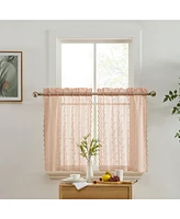 Hlc.me Sophia Floral Rod Pocket Lace Semi Sheer Voile Short Cafe Tiers for Small Windows - 28 x Inch Length (Blush Pink Tiers