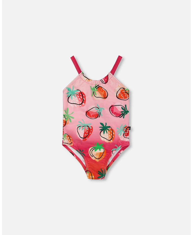 Deux par Girl Printed One-Piece Swimsuit Pink Gradient Strawberry - Toddler|Child