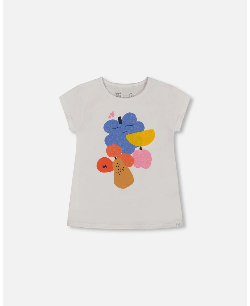 Deux par Toddler Girls Organic Cotton Tee Fruits On White Background - Toddler|Child